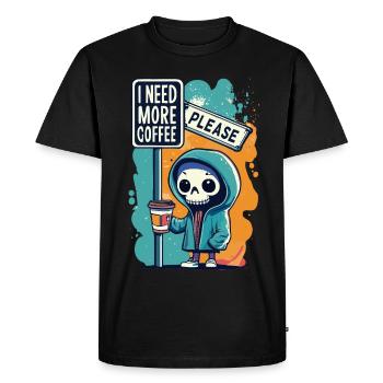Skeleton Skull I NEED MORE COFFEE Coffee Saying - Men's Premium Organic T-Shirt - black - Front - Nico (187cm)