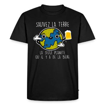 La seule planète ou il y a de la bière ! - T-shirt Premium bio Homme - noir - Devant - Nico (187cm)