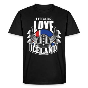 Islande Île volcanique Fahne - T-shirt Premium bio Homme - noir - Devant - Nico (187cm)