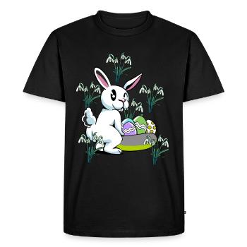 Fleurs de perce-neige de printemps Lapin de Pâques - T-shirt Premium bio Homme - noir - Devant - Nico (187cm)