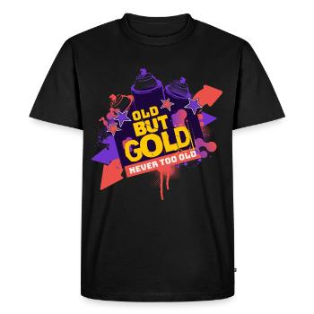 Vieux mais doré graffiti néon jamais trop vieux - T-shirt Premium bio Homme - noir - Devant - Nico (187cm)