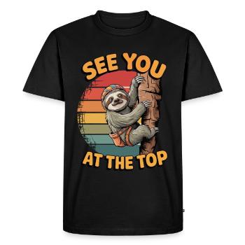 See You at the Top – Climbing Sloth - Men's Premium Organic T-Shirt - black - Front - Nico (187cm)
