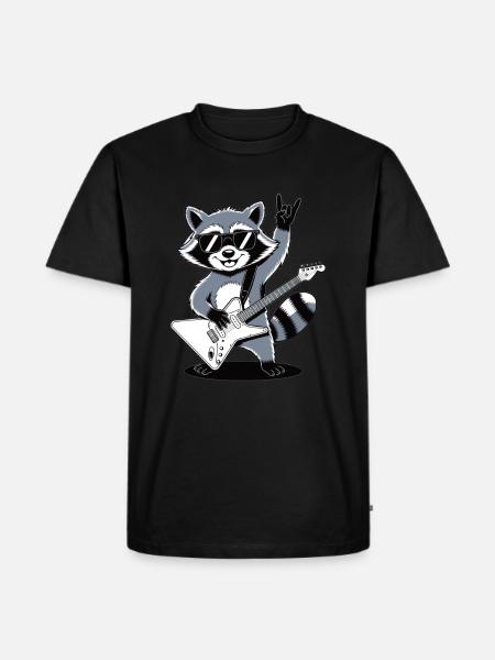 Rock Raccoon – met gitaar en rockstijl - Mannen Premium Bio T-shirt - zwart