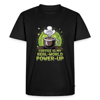 Le café est mon Power-Up du monde réel – Gamer & Kaffee - T-shirt Premium bio Homme - noir - Devant - Nico (187cm)