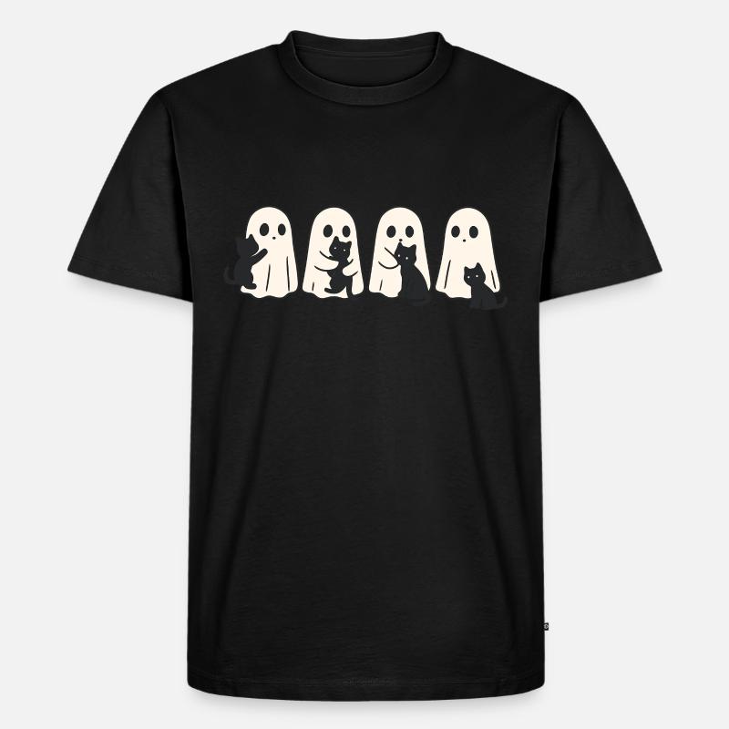 Geist & Katze – Halloween Fun - Männer Premium Bio T-Shirt - Schwarz