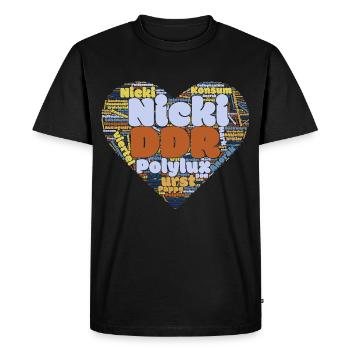 Wortwolken Herz mit Ostalgie Charme (DDR) - Männer Premium Bio T-Shirt - Schwarz - Vorne - Nico (187cm)