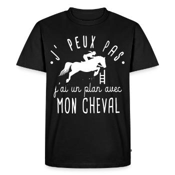 J' peux pas j' ai cheval humour équitation chevaux - T-shirt Premium bio Homme - noir - Devant - Nico (187cm)
