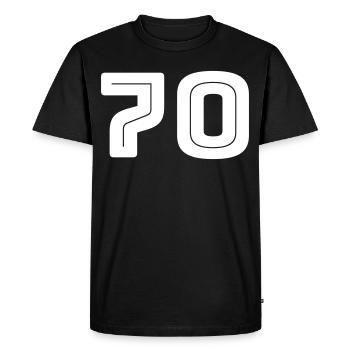 Numéro 70 - Anniversaire - Numéro de maillot - T-shirt Premium bio Homme - noir - Devant - Nico (187cm)