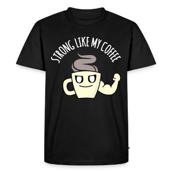 Fort comme mon café : Drôle de jeu de mots sur le café, humour - T-shirt Premium bio Homme - noir - Devant - Nico (187cm)