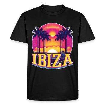 Ibiza, Espagne, Île, Eté, Palmiers, Plage, Fête - T-shirt Premium bio Homme - noir - Devant - Nico (187cm)