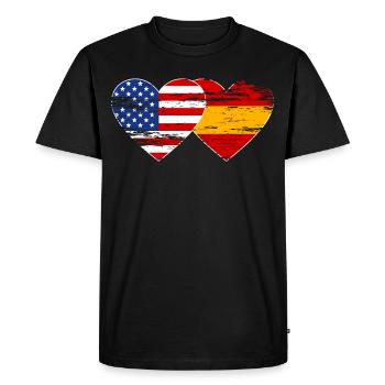 USA Spain flag heart used - Men's Premium Organic T-Shirt - black - Front - Nico (187cm)