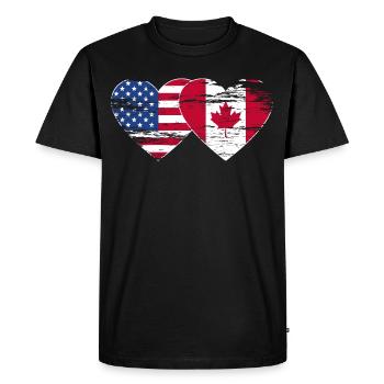États-Unis, Canada, Drapeau Coeur Utilisé - T-shirt Premium bio Homme - noir - Devant - Nico (187cm)