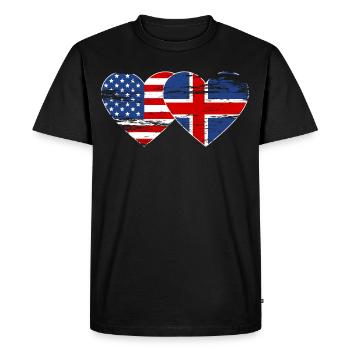 USA Iceland flag heart used - Men's Premium Organic T-Shirt - black - Front - Nico (187cm)
