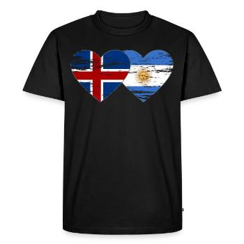 Iceland Argentina Flag Heart Used - Men's Premium Organic T-Shirt - black - Front - Nico (187cm)