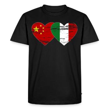 Chine Italie Drapeau Coeur Utilisé - T-shirt Premium bio Homme - noir - Devant - Nico (187cm)