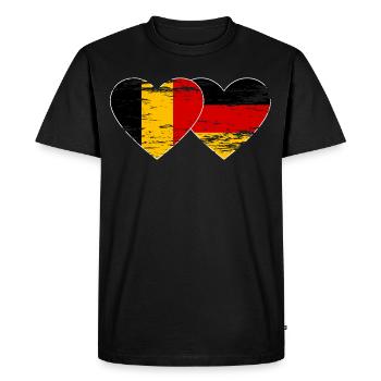 Belgique Allemagne Drapeau Coeur - T-shirt Premium bio Homme - noir - Devant - Nico (187cm)
