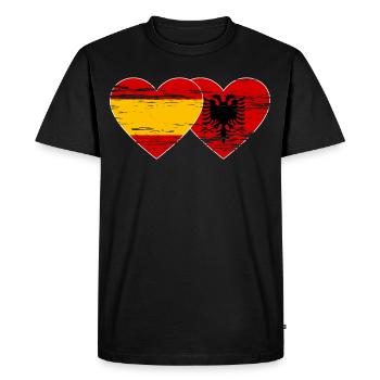 Espagne Albanie Drapeau Coeur Utilisé - T-shirt Premium bio Homme - noir - Devant - Nico (187cm)