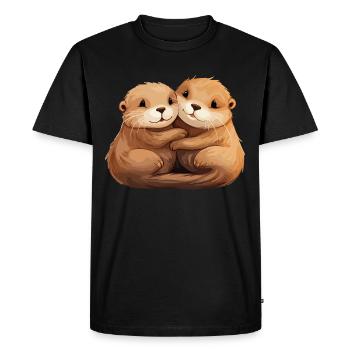 Loutre Amour Étreindre Se Tenir La Main Câlin - T-shirt Premium bio Homme - noir - Devant - Nico (187cm)