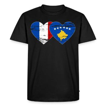 France Kosovo Drapeau Coeur Utilisé - T-shirt Premium bio Homme - noir - Devant - Nico (187cm)