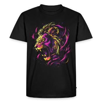 Lion Coloré Tête de Lion Néon Coloré Prédateur Art - T-shirt Premium bio Homme - noir - Devant - Nico (187cm)