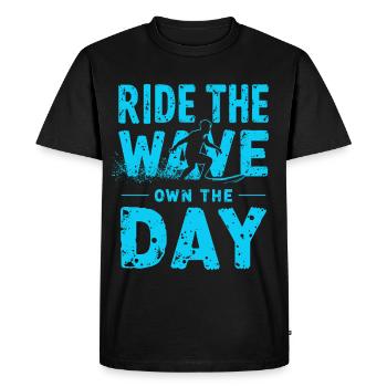 Surfer sur la vague – Own the Day Dicton - T-shirt Premium bio Homme - noir - Devant - Nico (187cm)