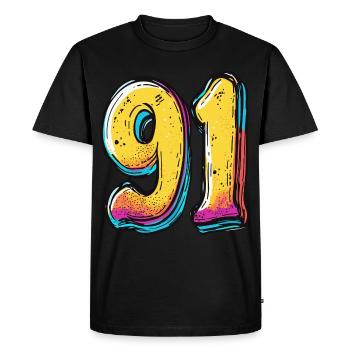91 Numéro Coloré - T-shirt Premium bio Homme - noir - Devant - Nico (187cm)