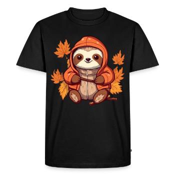 Paresseux mignon en automne avec feuillage d’automne - T-shirt Premium bio Homme - noir - Devant - Nico (187cm)