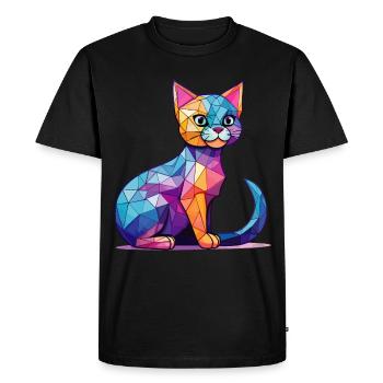 Une illustration géometrique avec un chat kawaii - T-shirt Premium bio Homme - noir - Devant - Nico (187cm)