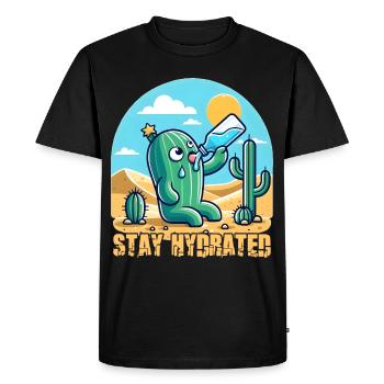 Cactus Stay Hydrated - Men's Premium Organic T-Shirt - black - Front - Nico (187cm)