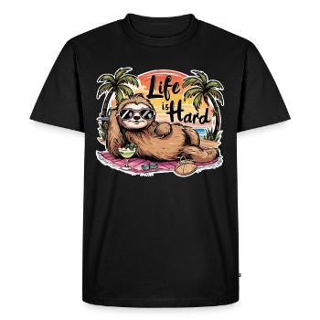 La vie est dure, la paresse se détend sur la plage - T-shirt Premium bio Homme - noir - Devant - Nico (187cm)