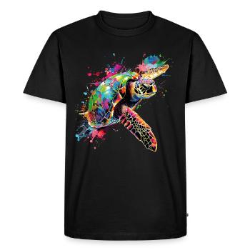 Schildkröte Neon Bunt Ozean Meer Natur Kunst - Männer Premium Bio T-Shirt - Schwarz - Vorne - Nico (187cm)