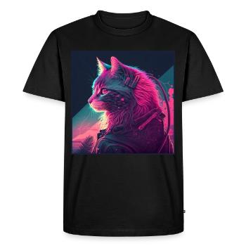 Cat Vaporwave Aesthetic Retro - Men's Premium Organic T-Shirt - black - Front - Nico (187cm)