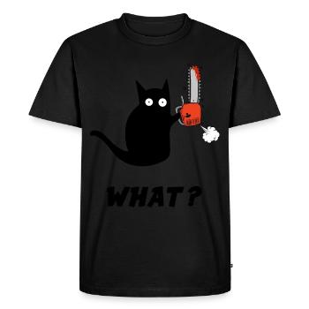 Cat and chainsaw humor Black cat - Men's Premium Organic T-Shirt - black - Front - Nico (187cm)