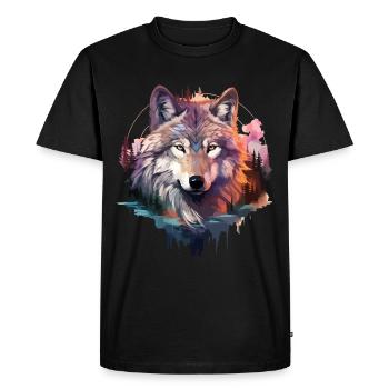 Loup tête de loup Nature nature sauvage aventure forêt Art - T-shirt Premium bio Homme - noir - Devant - Nico (187cm)