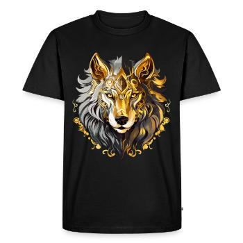 Loup Tête de Loup Or Mystique Nature Nature Nature Sauvage Art - T-shirt Premium bio Homme - noir - Devant - Nico (187cm)
