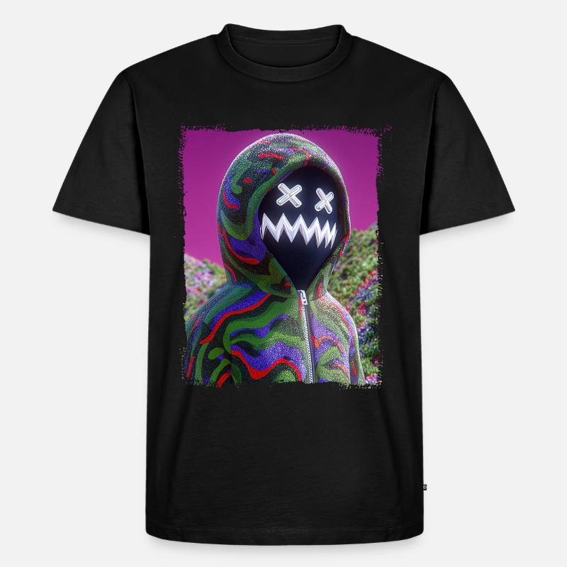 Psychedelic Maskenfigur Neon Glitch Grafik - Männer Premium Bio T-Shirt - Schwarz