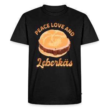Peace Love und Leberkäs - Männer Premium Bio T-Shirt - Schwarz - Vorne - Nico (187cm)