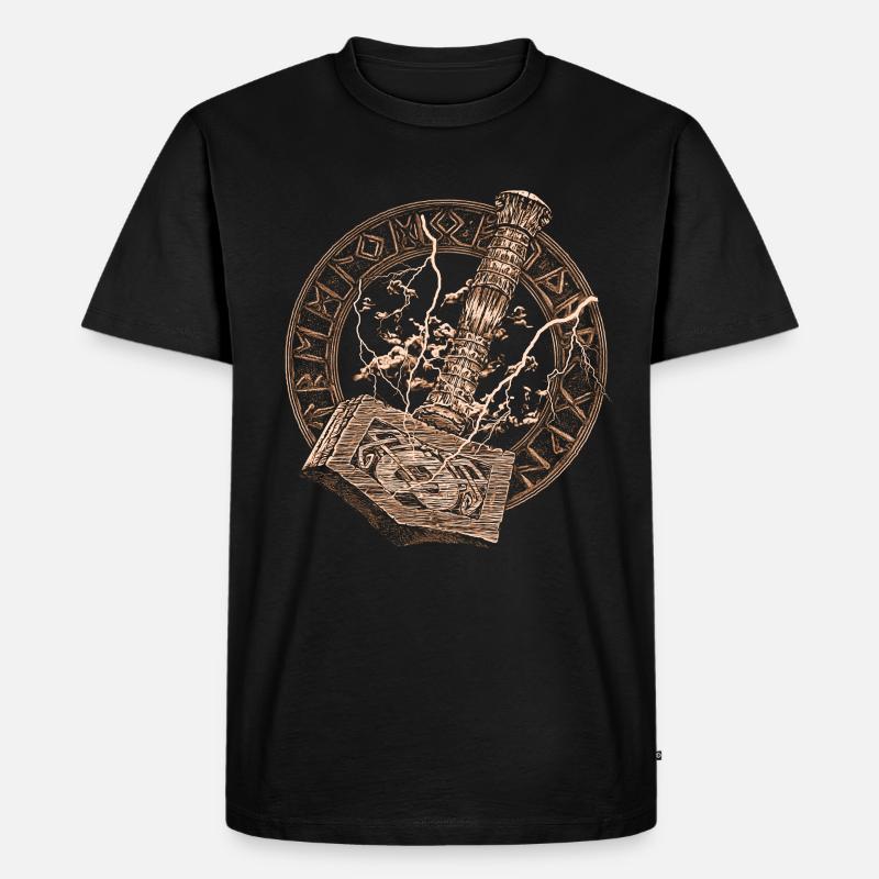 Wikinger Thor-Hammer mit Wolken und Blitz Geschenk - Männer Premium Bio T-Shirt - Schwarz