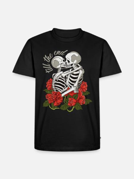 love, skull, roses, till the end of time, romantic - Men's Premium Organic T-Shirt - black