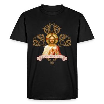 Jésus-Christ, cœur enflammé, amour et foi - T-shirt Premium bio Homme - noir - Devant - Nico (187cm)