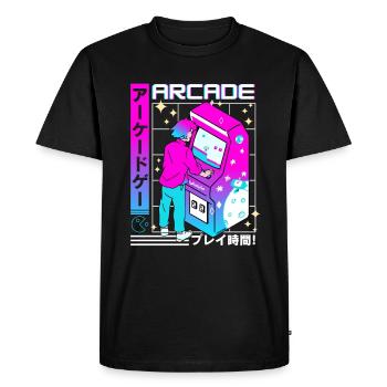 Retro Futuristic Series: Japanese - Arcade - Men's Premium Organic T-Shirt - black - Front - Nico (187cm)