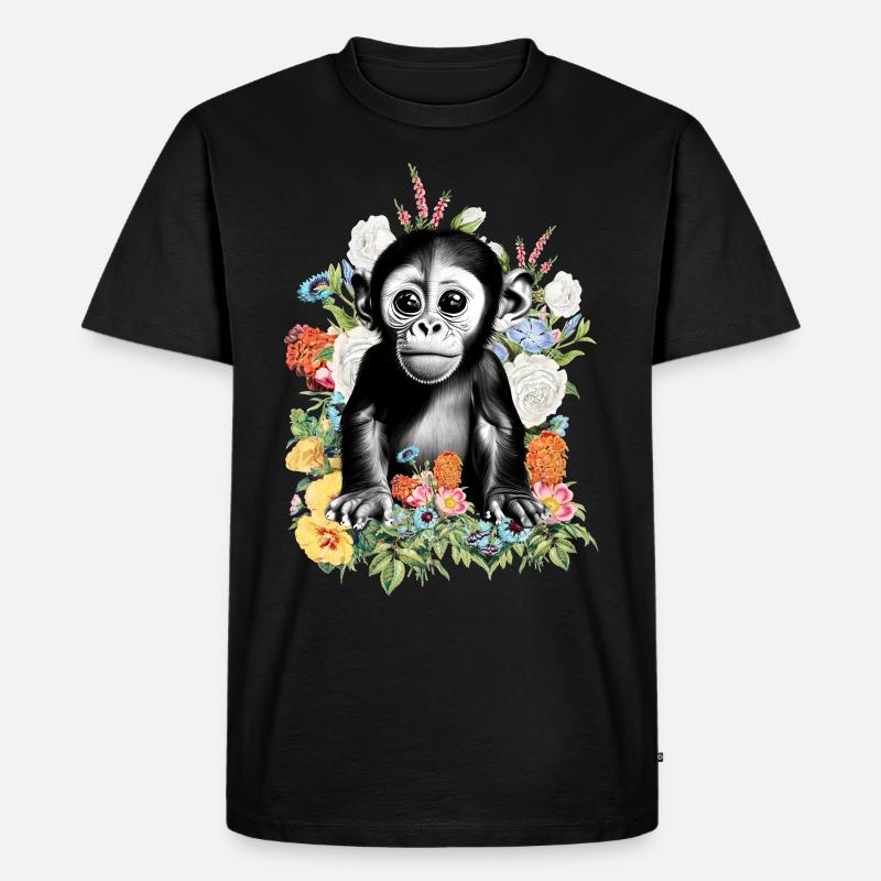 Affe Blumen - Männer Premium Bio T-Shirt - Schwarz