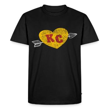 KC Rouge & Jaune Coeur & Flèche KC Kansas City 2 Laisser - T-shirt Premium bio Homme - noir - Devant - Nico (187cm)