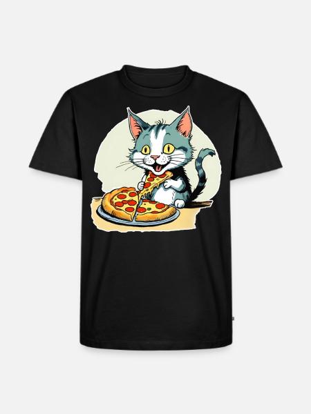 Katze loves Pizza - Männer Premium Bio T-Shirt - Schwarz