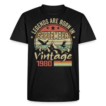 September 1980 Verjaardagscadeau September 1980 - Mannen Premium Bio T-shirt - zwart - Voor - Nico (187cm)