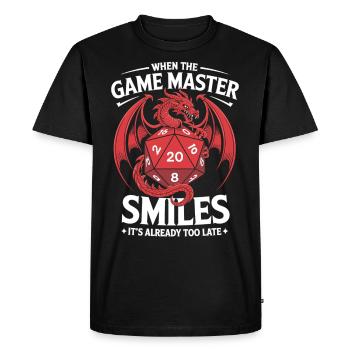 When the Gamemaster Smiles – It's Already Too Late - Men's Premium Organic T-Shirt - black - Front - Nico (187cm)
