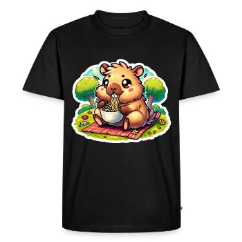 Capybara Ramen Kawaii Anime - Men's Premium Organic T-Shirt - black - Front - Nico (187cm)