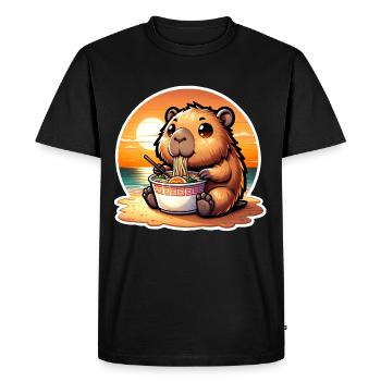 Capybara Ramen Kawaii Anime - Men's Premium Organic T-Shirt - black - Front - Nico (187cm)