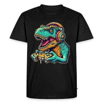 T Rex Dinosaur Gaming - Men's Premium Organic T-Shirt - black - Front - Nico (187cm)