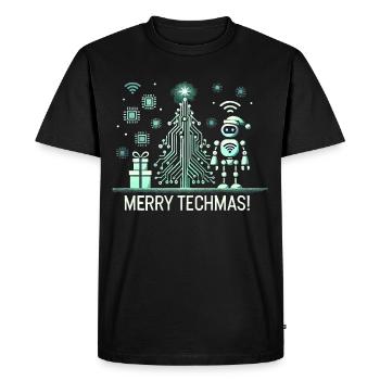 Merry Techmas - Robot and Circuit Christmas Tree - Men's Premium Organic T-Shirt - black - Front - Nico (187cm)